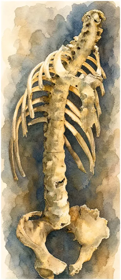 Fused, forward-curved spine in ankylosing spondylitis