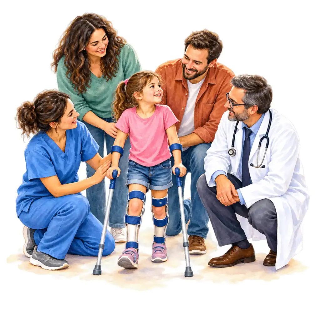 No one person treats CP — therapist, neurologist, orthopedic surgeon and parents together. What happens at home decides most of the result.