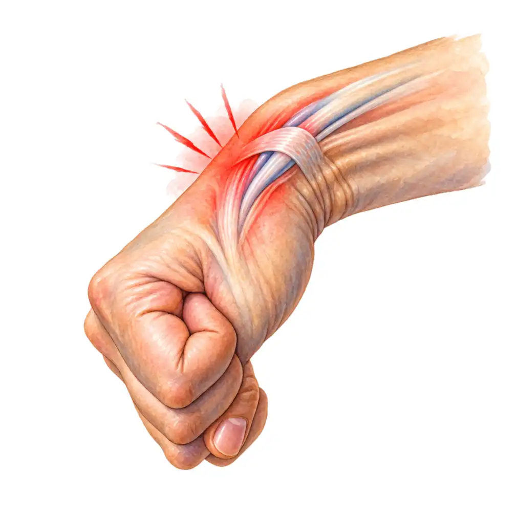 Finkelstein’s test: tuck the thumb into the palm, close the fingers over it, and bend the wrist towards the little finger. Sharp pain on the thumb side is a positive test.