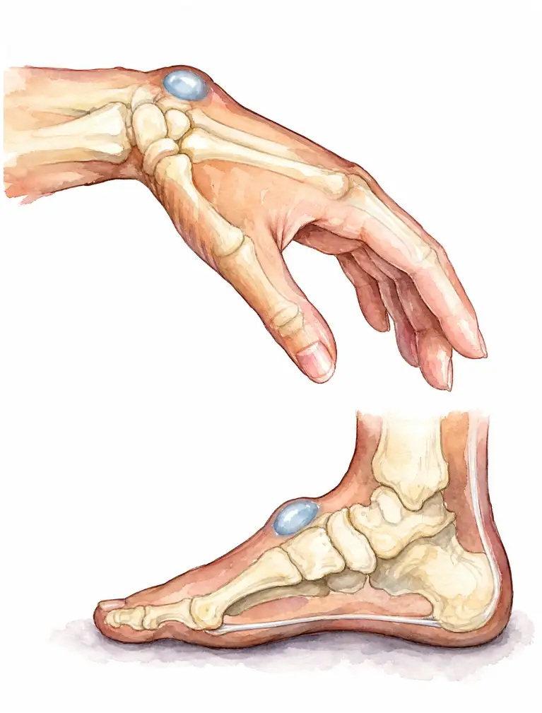 Ganglion cyst on the wrist and foot