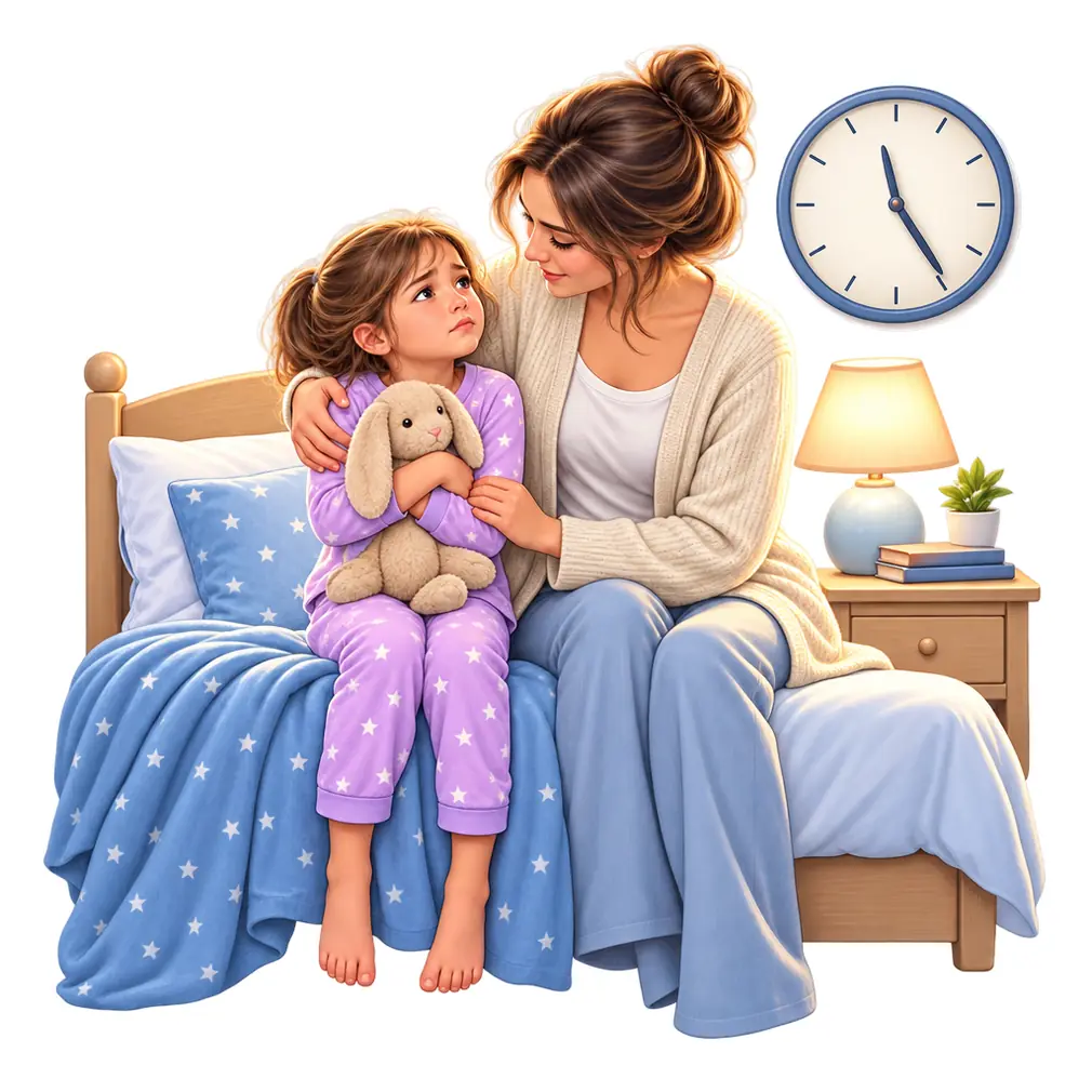 Late afternoon, evening and at night — often waking the child. It lasts 10 to 30 minutes and is gone by morning, with normal play the next day.