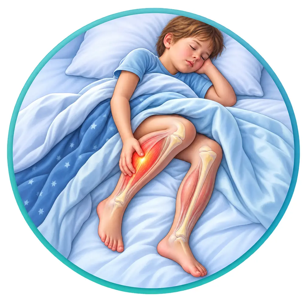 Muscle aches in the legs, in children between about 3 and 12. Despite the name they are not caused by growing — they come from tired muscles after an active day.