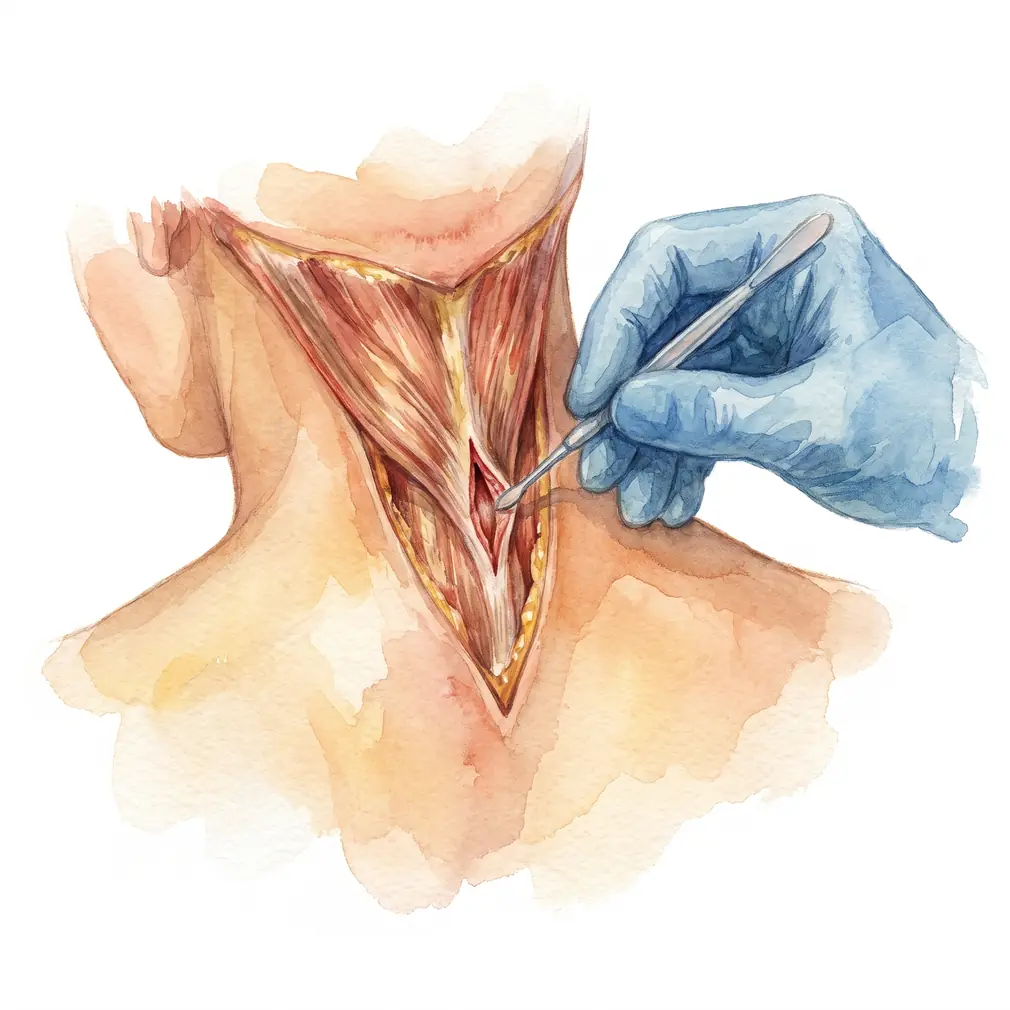Rarely needed — only when a year or more of proper stretching has not worked. The tight muscle is released through a small cut, and stretching continues afterwards.