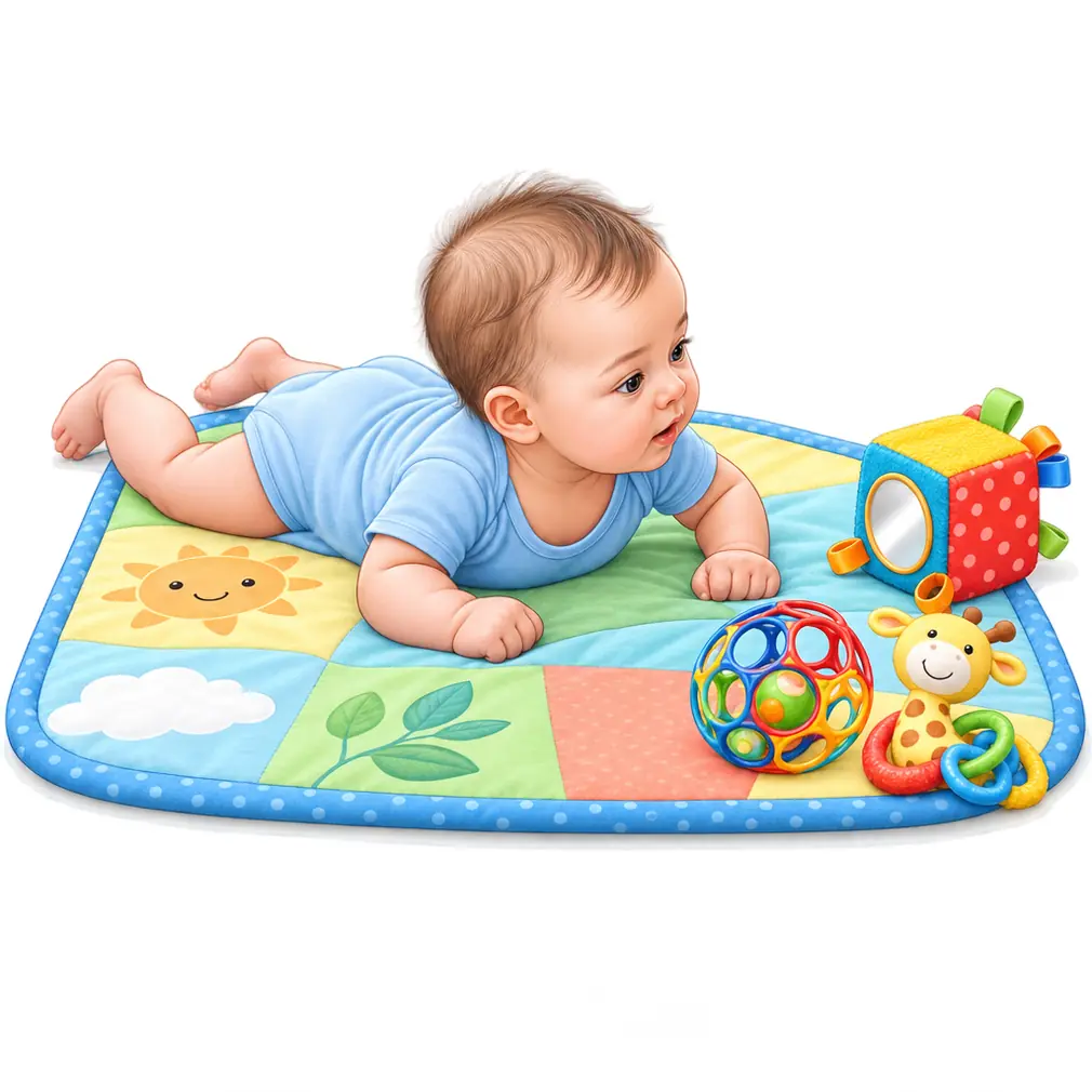 Put the toys, and yourself, on the side the baby does not like to turn towards. Plenty of supervised tummy time strengthens the neck.